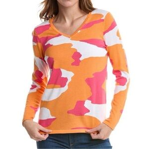 Like new Edinburgh Knitwear Orange Peel Camo Sweater. Vibrant 100% Pima Cotton L